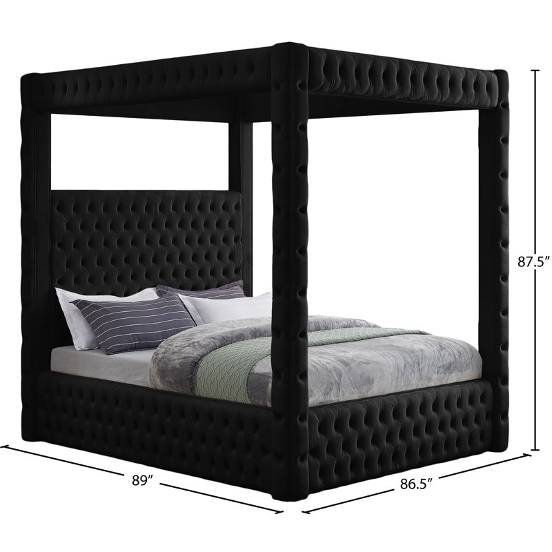 Ekke Upholstered Platform Bed, Black Velvet, King