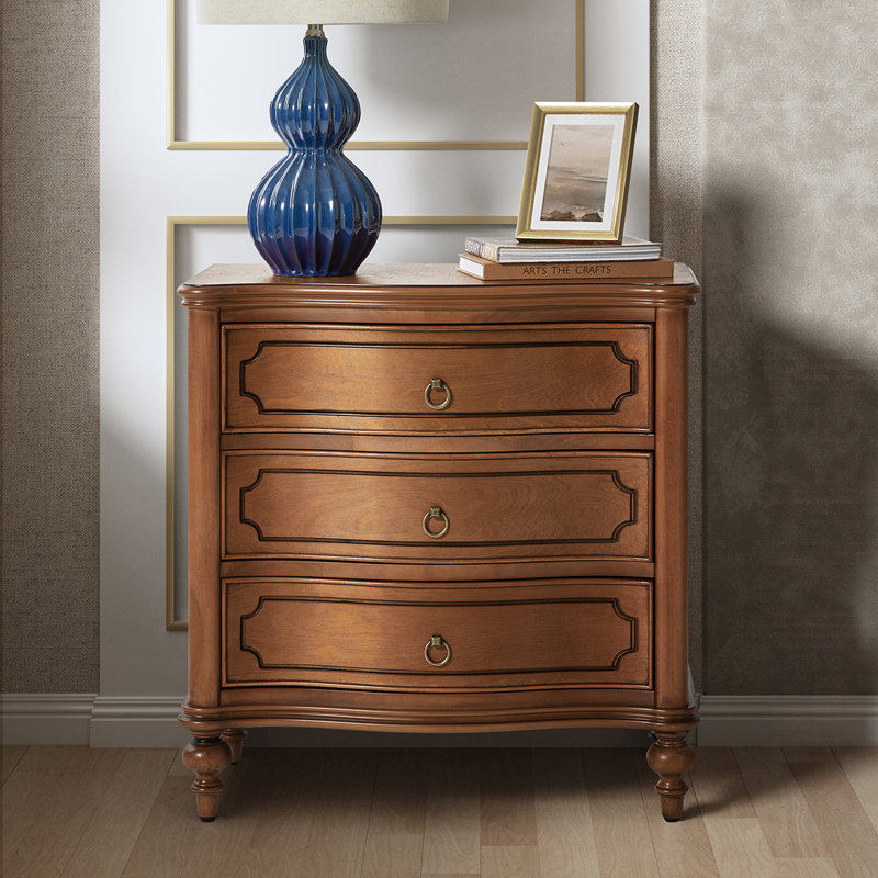 Elfine 28'' W Traditional Curves End Table with Charging Station and Solid Wood Legs and Metal Knob, Walnut