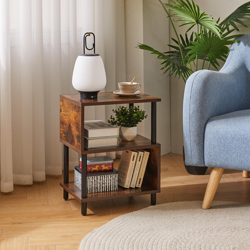 3 Tier Side Table with Storage, Dark Walnut, Rustic Brown