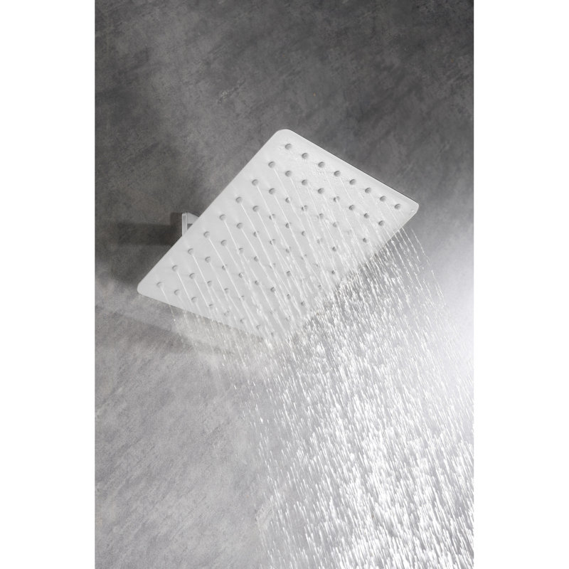 Tête de douche à pluie en acier inoxydable 304 pour salle de bain - haute avec buses autonettoyantes, blanche, 8 po x 8 po, cascade autonettoyante de 2,4 lb, 8 po x 8 po