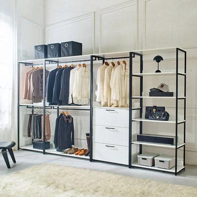 White Freestanding Tower System -Shelf Walk In Wood Closet System With Metal Frame