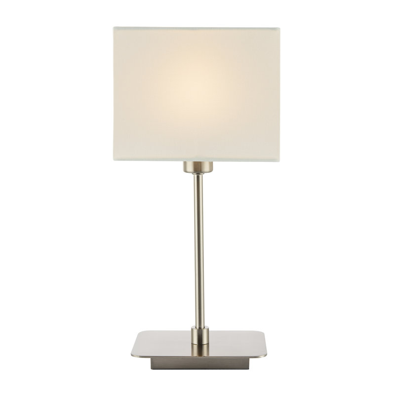 Contemporary Matte Black Bedside Table Lamp with White Cotton Fabric Shade by, Satin Nickel