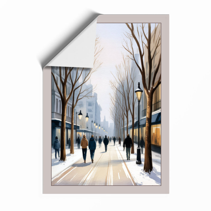 Winter City Street Scandinavian - Framed Print, Unframed, A1 - 84.1 x 59.4 cm