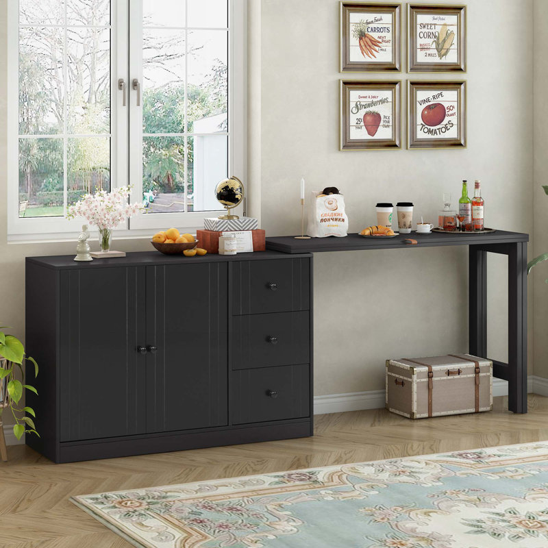 Sideboard converts into a dining table and Adjustable Pull-Out Top, Black