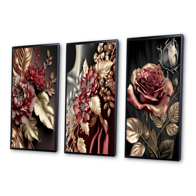 «Vintage Glam Rose», 3 pièces sur toile