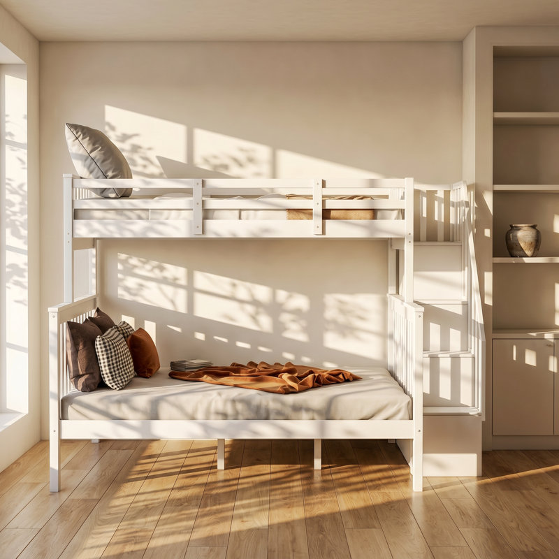 Lit superposé simple avec accoudoirs en pin massif 58 po x l 94,3 po x H 62,3 po Adeline, Blanc