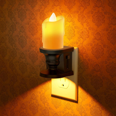 Veilleuse noire à bougie mince avec bougie, scintillement de bougie, ambre 1600K, gradateur multi-mode