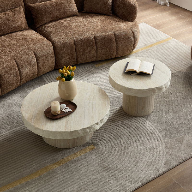 Ensemble de 2 tables basses à motifs texturés pour salon, sans assemblage