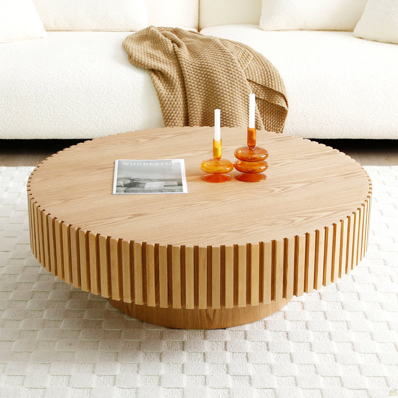 Table basse ronde en bois 35,43 po, Naturel, Naturel, Bois
