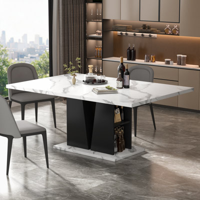 Table de salle à manger rectangulaire extensible avec rangement intégré et casier à vin, table de cuisine peu encombrante extensible de 120 à 160 cm, pouvant accueillir de 4 à 8 personnes pour les réunions de famille et les repas quotidiens.