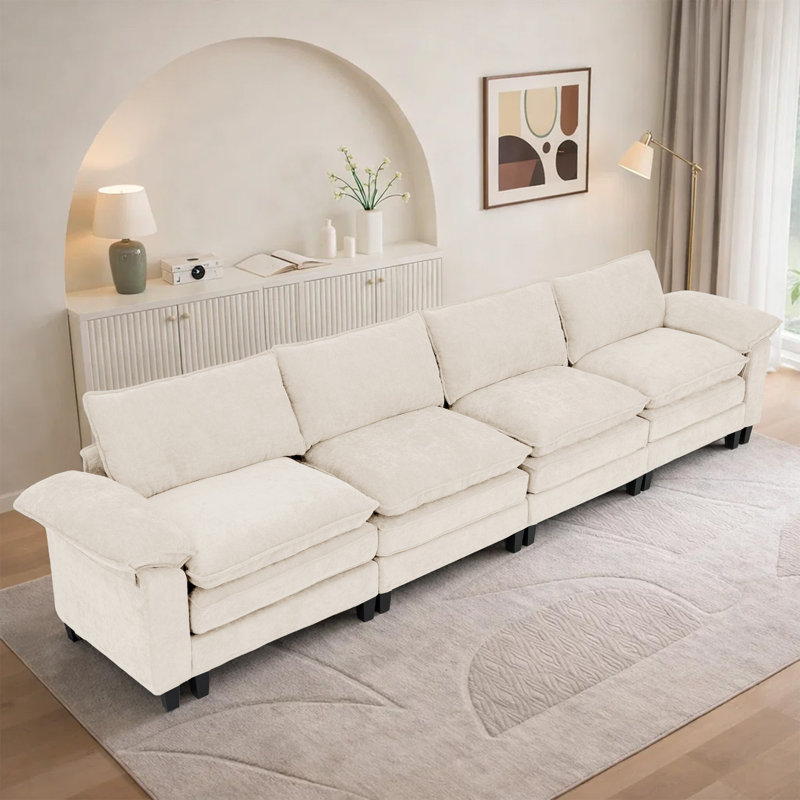 4- Piece Upholstered Corner Sectional Sofa Couch, 37.4" H x 146.5" W x 27.5" D, 4, Beige Fabric
