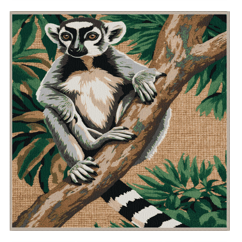 Washable Ring tailed Lemur Wildlife Area Rug, Square 6'