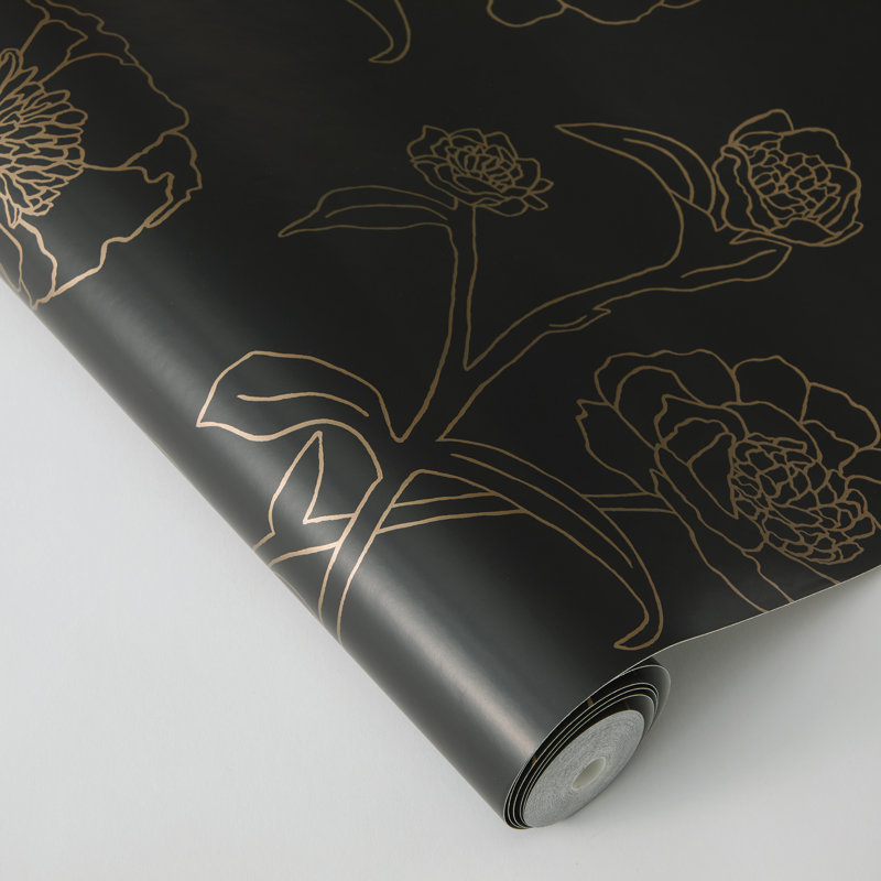 Papier peint adhésif pivoines, L 20,5 po x l 33 po, Noir / blanc