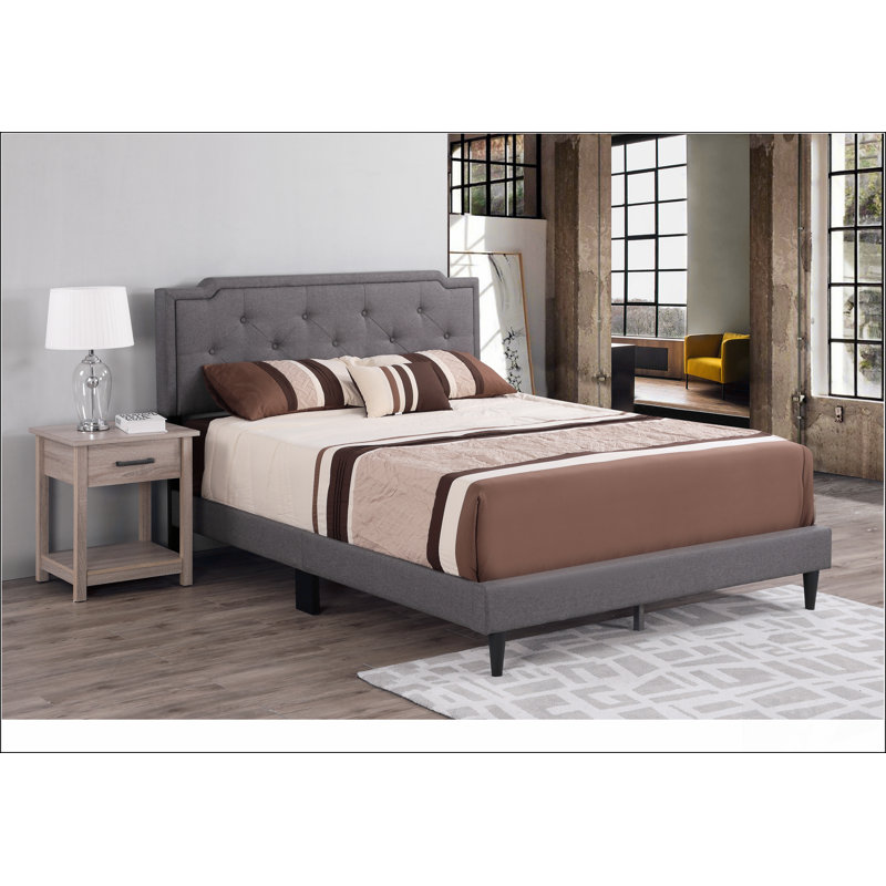 Upholstered Bed Frame With Button Tufted Headboard