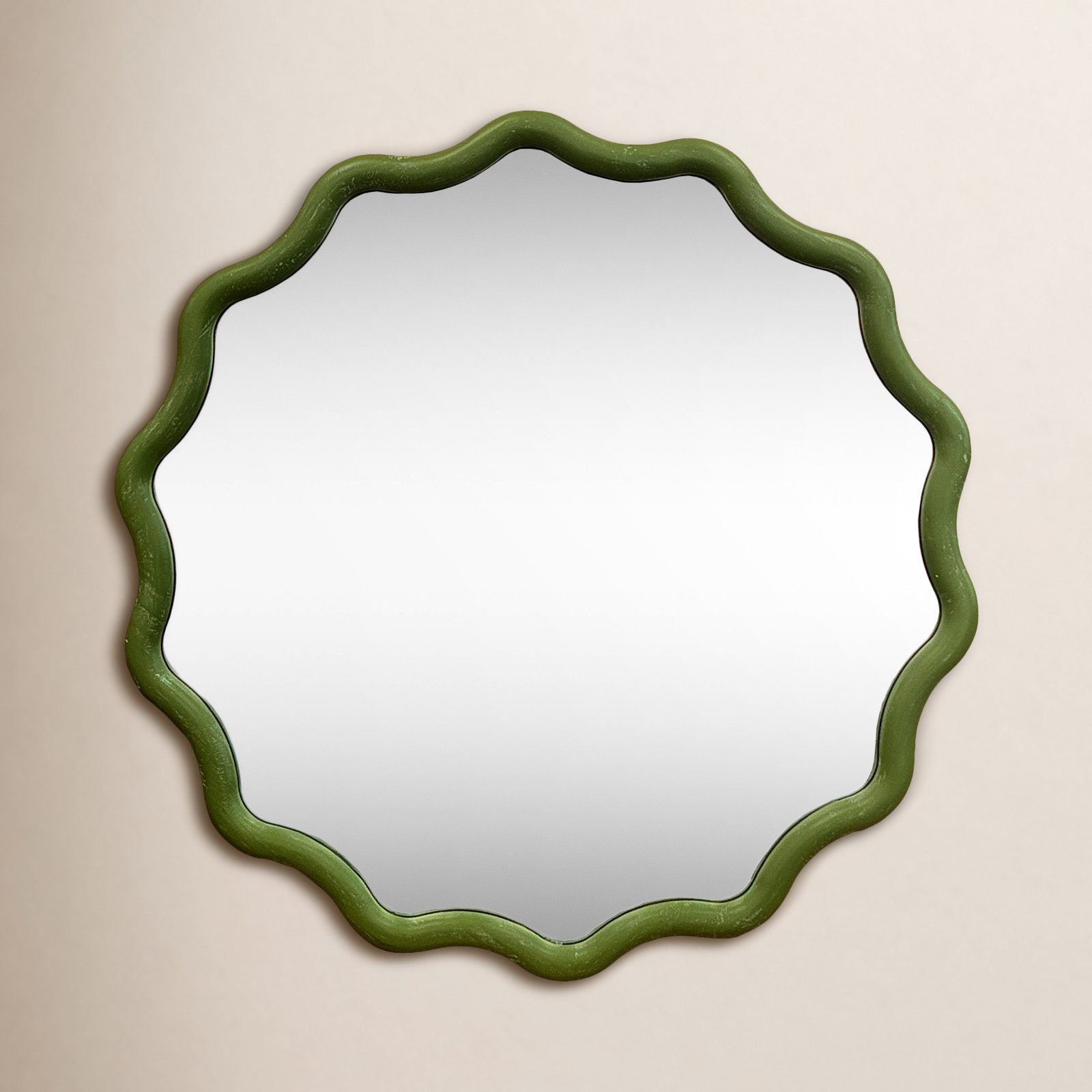 Pine Ripples Round Mirror, Green