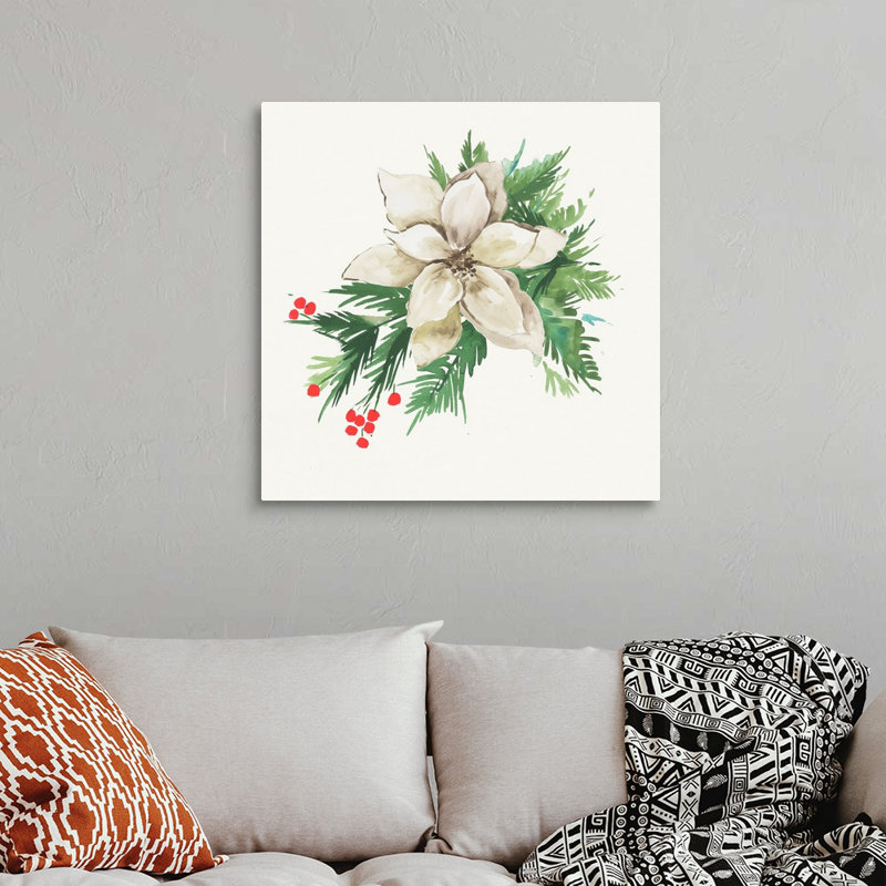 White Poinsettia - reproduction d'art sur toile, H 16 po x l 16 po x P 1,25 po, Toile tendue