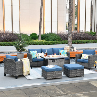 Amerissa Rattan Sectional Seating Group with Cushions by Lark Manor