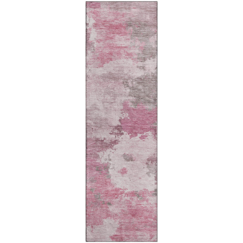 Premium Machine Washable Mayfield AMF2144 abstract Rug, 2'3" x 7'6" Runner, Pink