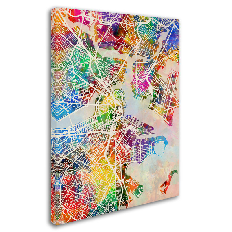 « boston ma street map », impression sur toile tendue, H 32 po x l 24 po x P 2 po