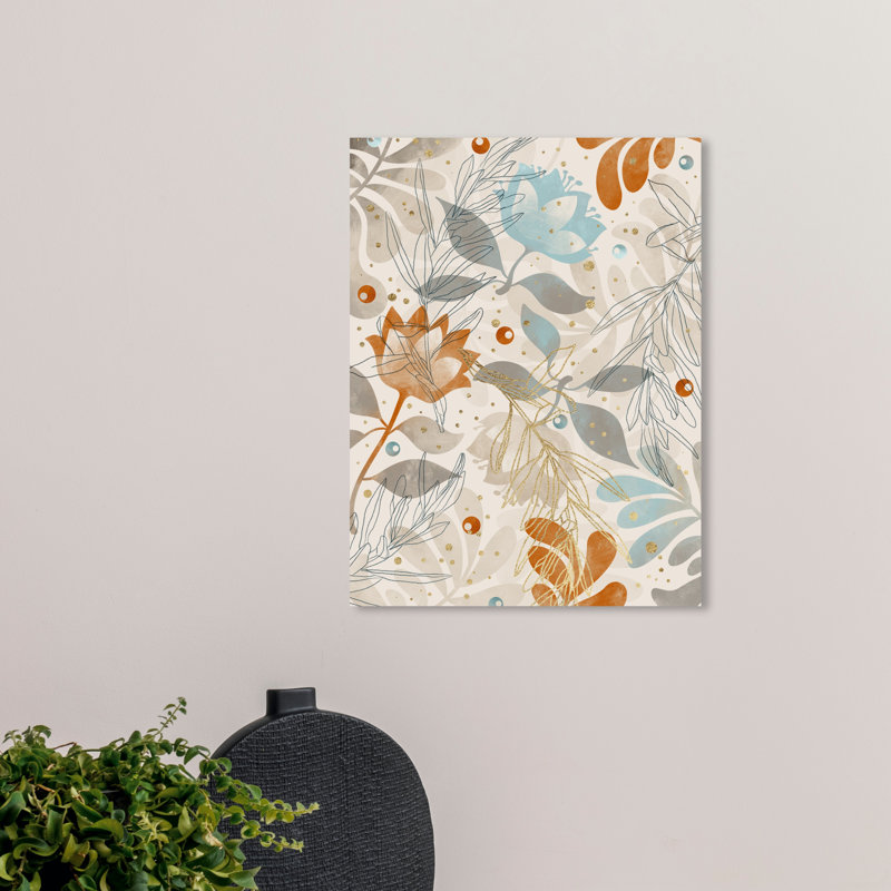" Floral And Botanical Retro Fields ", Wrapped Canvas, 32" H x 24" W x 1.5" D