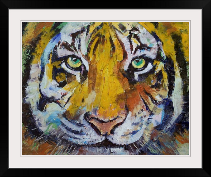 «Driton Tiger Psy Trance» par Michael Creese, reproduction d'art, H 20 po x l 23 po x P 1 po, Cadre noir