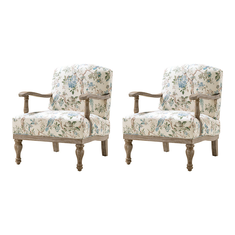 Amilio 27.75"W Farmhouse Floral Accent Chair with Solid Wood Frame, Bird