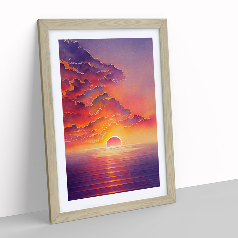 Boundless Ocean Sunset - Single Picture Frame Print, 64cm H x 46cm W x 2cm D, Oak