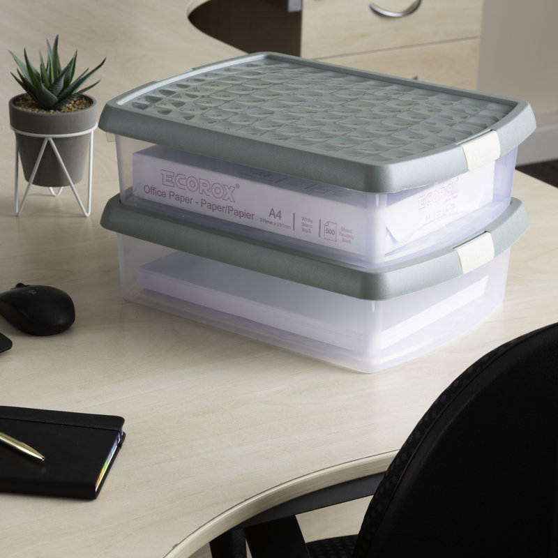 Wham Clip 8.5L Rectangular Plastic Storage Boxes with Secure Clip Lock Lids. L:39 x W:29 x H:10.5cm Clear/Stone/Slate Grey