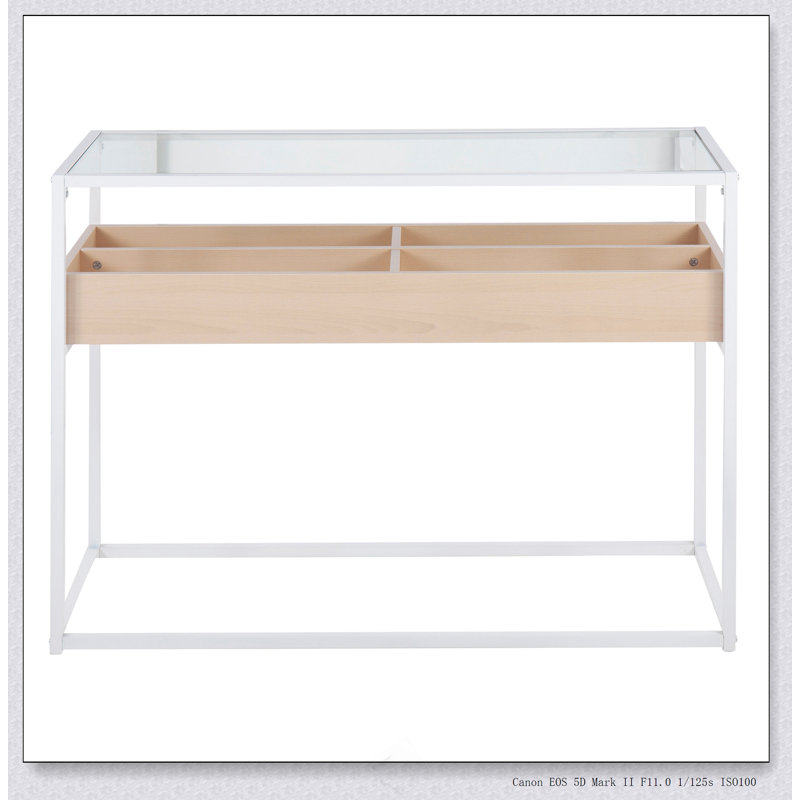 Console contemporaine en métal et verre transparent, Brun, Blanc