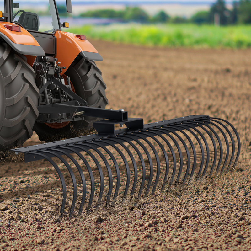 60" Behind Landscape Rake for Tractor, Tow Dethatcher Rake with 24 Steel Coil Tines and 2" Receiver,  Fit for 3-point Suspension Systems