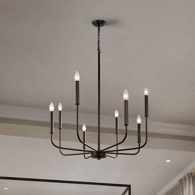 Lustre classique noir à 8 lumières de style bougie Emilyn