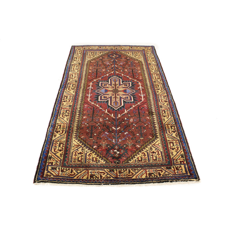 Tapis rouge rouille unique en laine noué à la main de style années 1970 de 4 pi x 6 pi 7 po Tatiauna