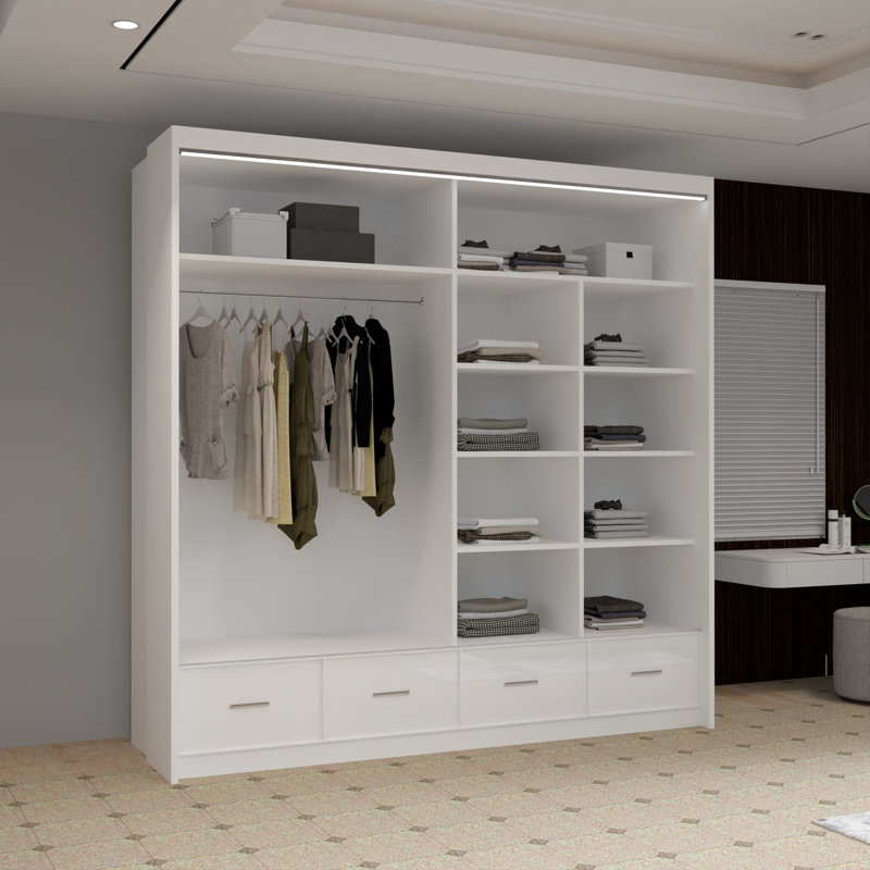 Desilets 2 Door Manufactured Wood Wardrobe, White, 220 cm H x 208 cm W x 66 cm D