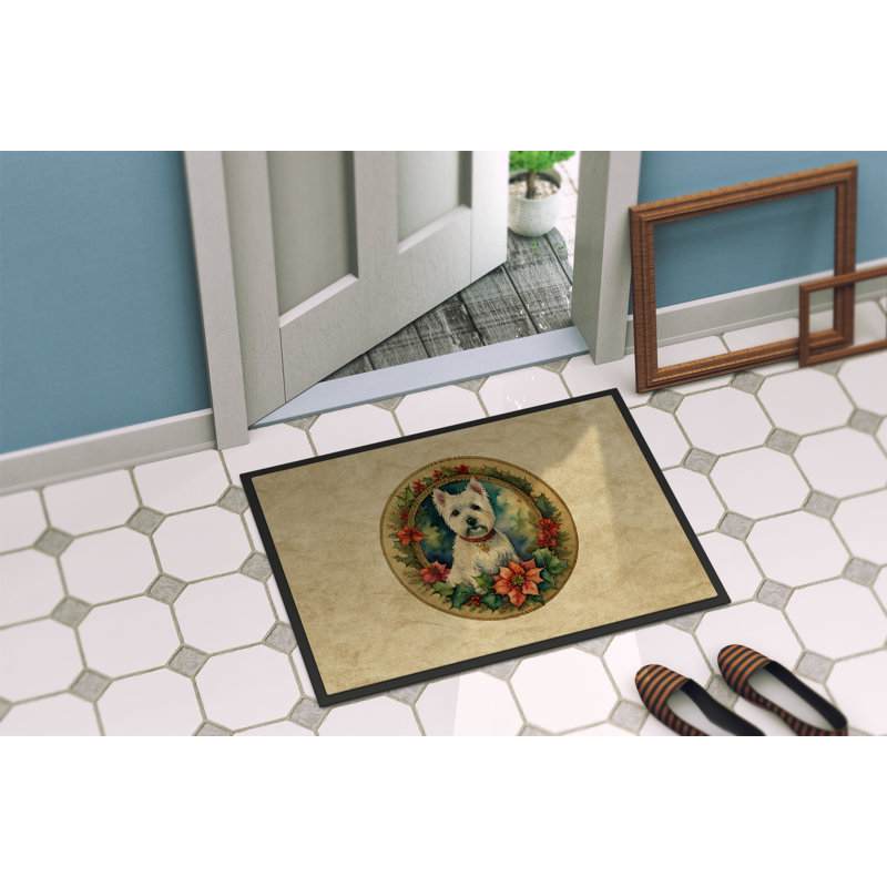 Paillasson Westie Christmas Flowers_2446, L 24 po x L 36 po