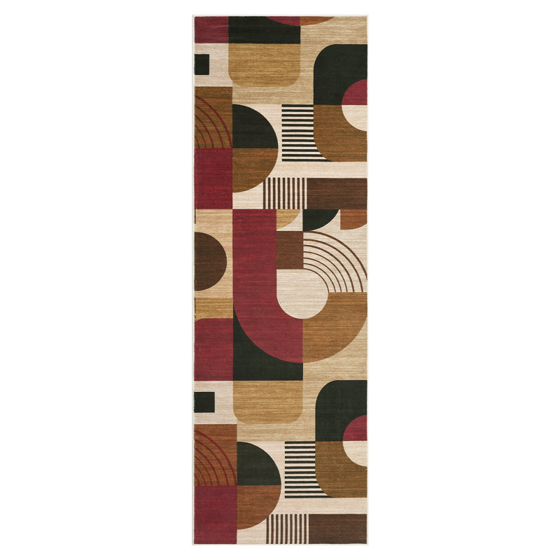 Boho Geometric Machine Washable Rug with Rubber Backing Soft Low Pile Non Slip Carpet for Living Room Bedroom, Runner 2' x 8'