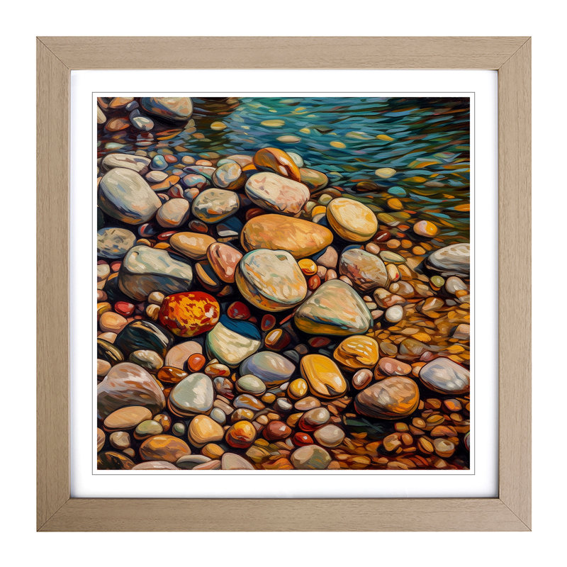 Pebbles Neo-Impressionism - Framed Print, Oak