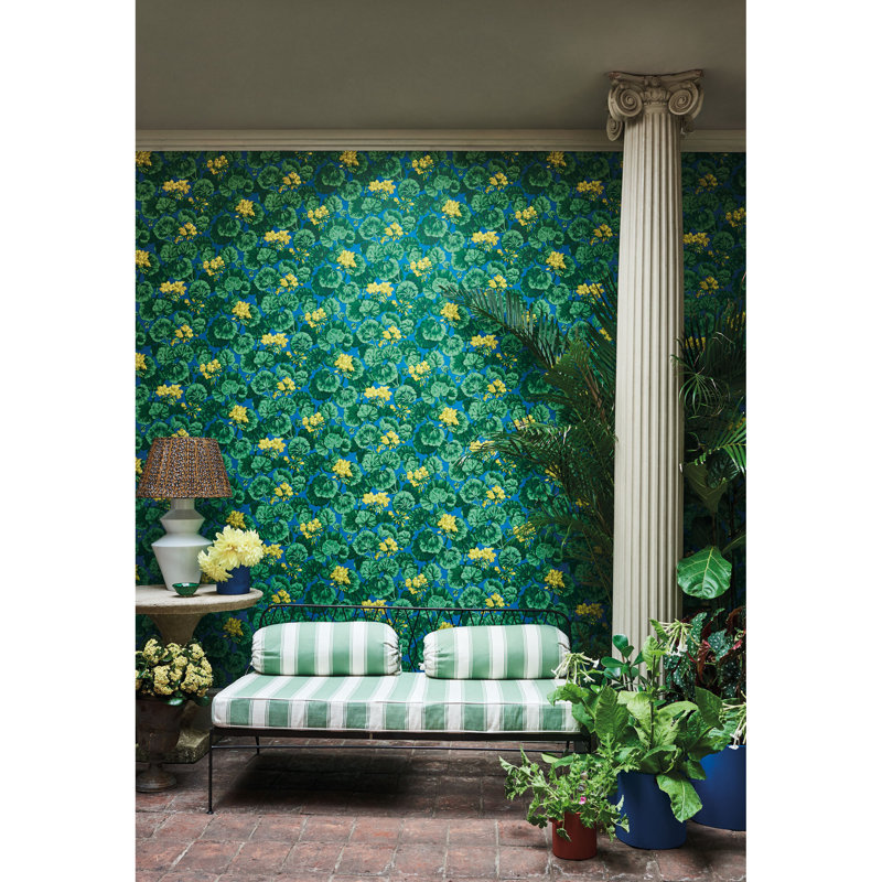 Geranium Floral Wallpaper Roll, Rouge/Leaf Green/Black