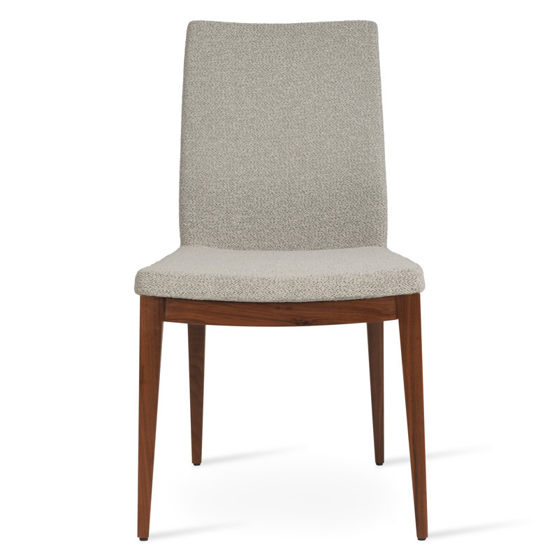 Pasha Wood Dining Chair in Boucle Fabric, White Gray Boucle, American Walnut