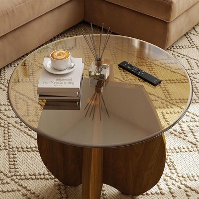 Table de bout ronde et moderne - petite table pour le salon ou le balcon, assemblage facile sans outil, finition brun coquille