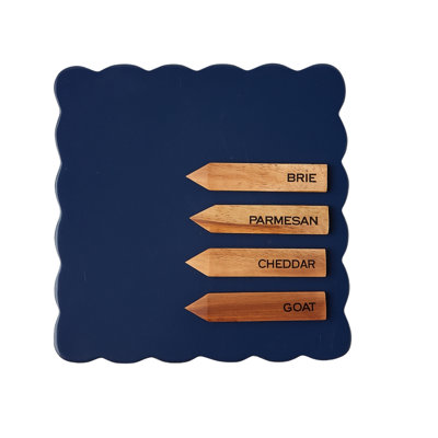 Scalloped Square Cheese Board with Cheese Markers - Navy Blue