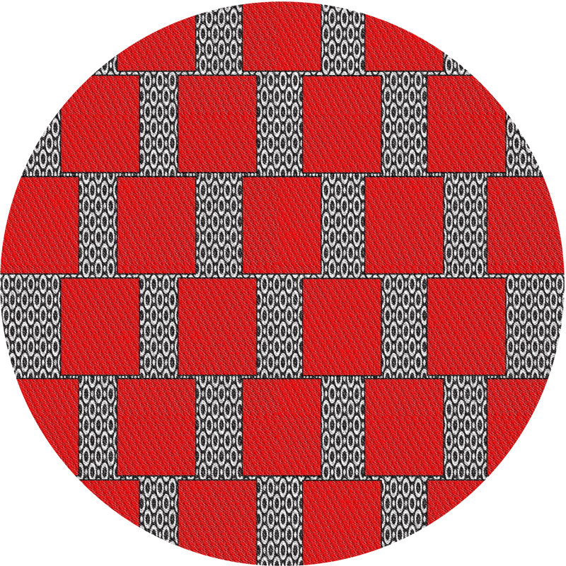 Tapis rouge/gris à motifs, Rond 7 pi