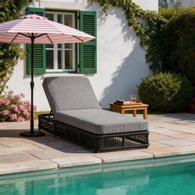 Kellan Adjustable Back Pool Chaise Lounge, Woven Rope & Iron Frame with Thick Cushion, Outdoor Patio Lounger for Poolside, Beach, Backyard