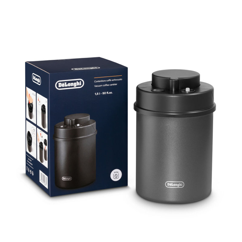 De'Longhi 500g Vacuum Coffee Canister with Built-In Date Indicator in Black