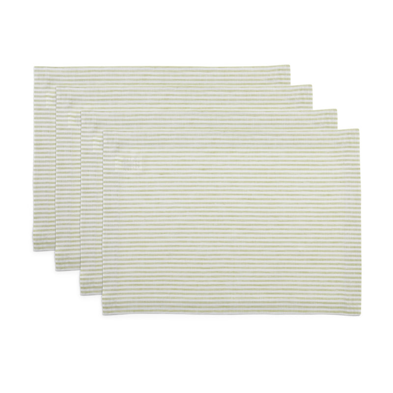 Sage and White Narrow Stripe Linen Placemats Set of 4