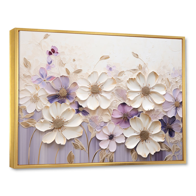 Violettes ornées beige et mauve I - Violettes, reproductions encadrées, 12" H x 20" W, Cadre flottant doré