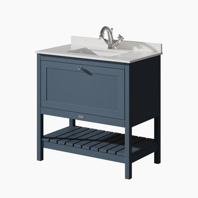 Bayswater Hartleigh 800mm Stiffkey Blue 1 Drawer Floor Standing Cabinet With 1 Tap Hole Marble Worktop