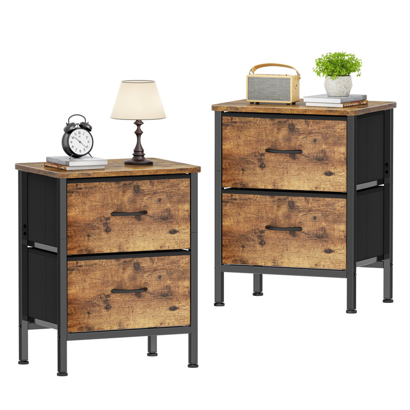 Braelon 42cm W Metal Bedside Table, Brown/Black