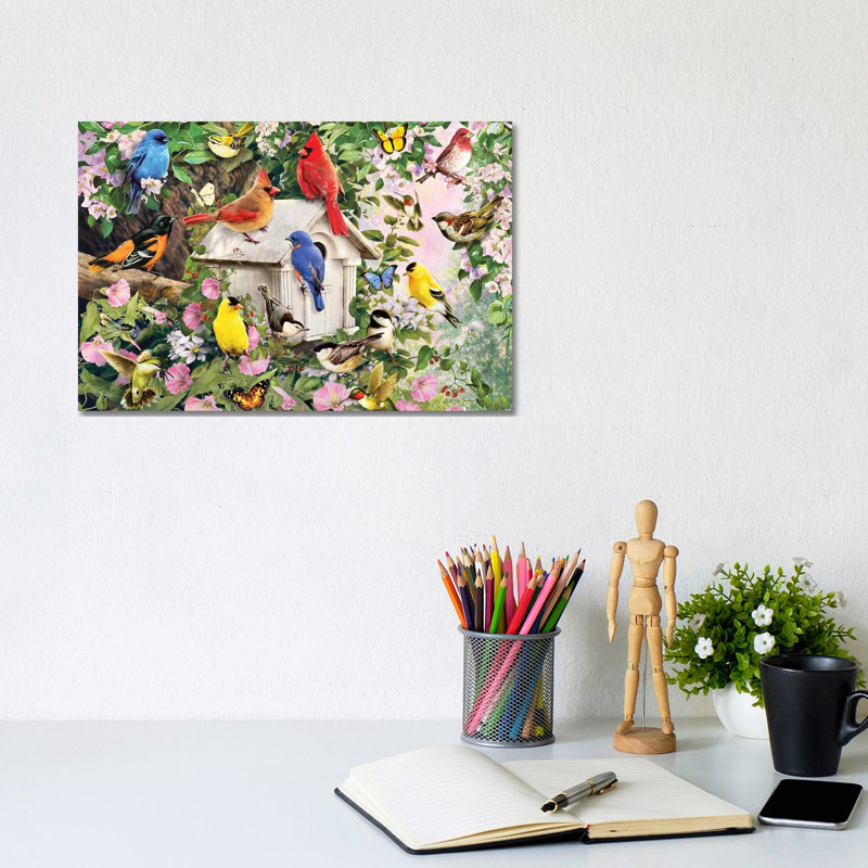 Birds At Birdhouse - Wrapped Canvas Painting, 20.32 cm H x 30.48 cm W