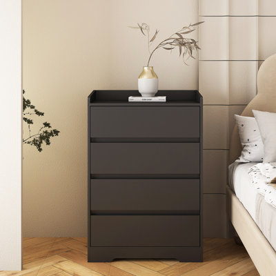 4 Drawer Dresser, Chest Of Drawers Without Handle, Dresser For Bedroom 100% Waterproof, Modern Wooden Cabinet With Sturdy Frame For Living Room, Entry by Hokku Designs