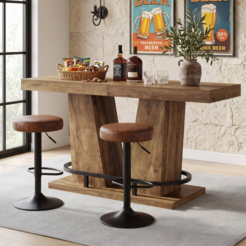 Table de bar 62,99 ", table de salle à manger rectangulaire à hauteur de comptoir avec repose-pieds en métal pour pub, bistro, cuisine et salle à manger